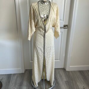 Sheri Bodell Cream Dress with Pearl Trim and Slit